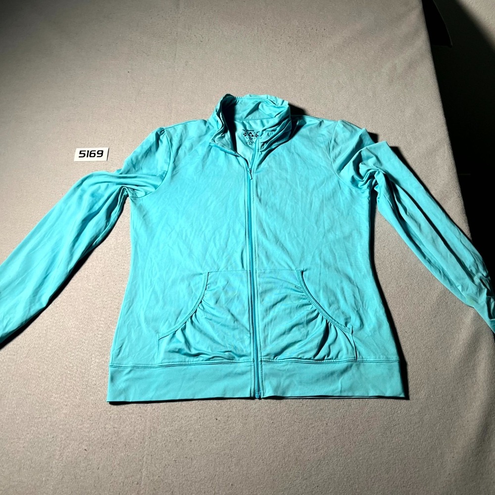 Reebok Track Jacket Womens XL Aqua Nylon Athletic Full‎ Zip Mock Neck Running